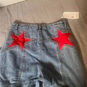 Y2K vintage star print 2/4 small high-waisted straight-legged jeans